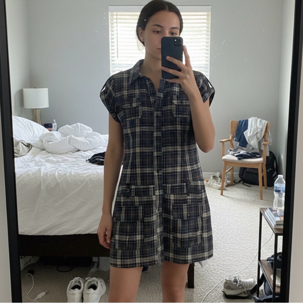 Poetry Navy and White plaid Short-Sleeve Dress